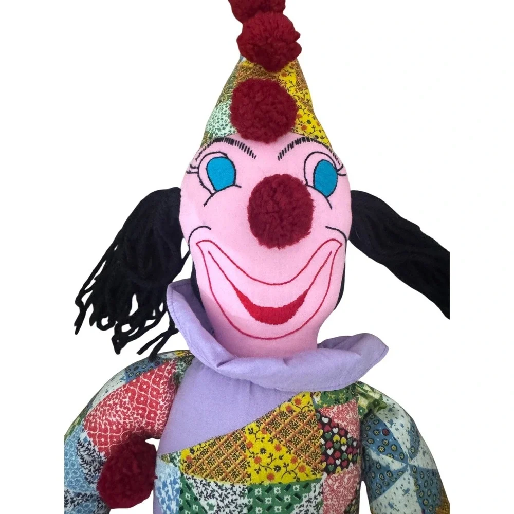 Vintage Handmade Patchwork Clown Doll Large 41 Inch Folk Art Harlequin Plush Toy
